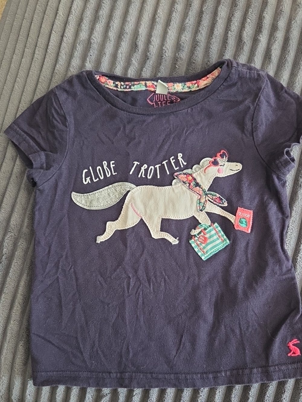 Joules Navy 'Globe Trotter' Dog Graphic Tee with Floral Trim